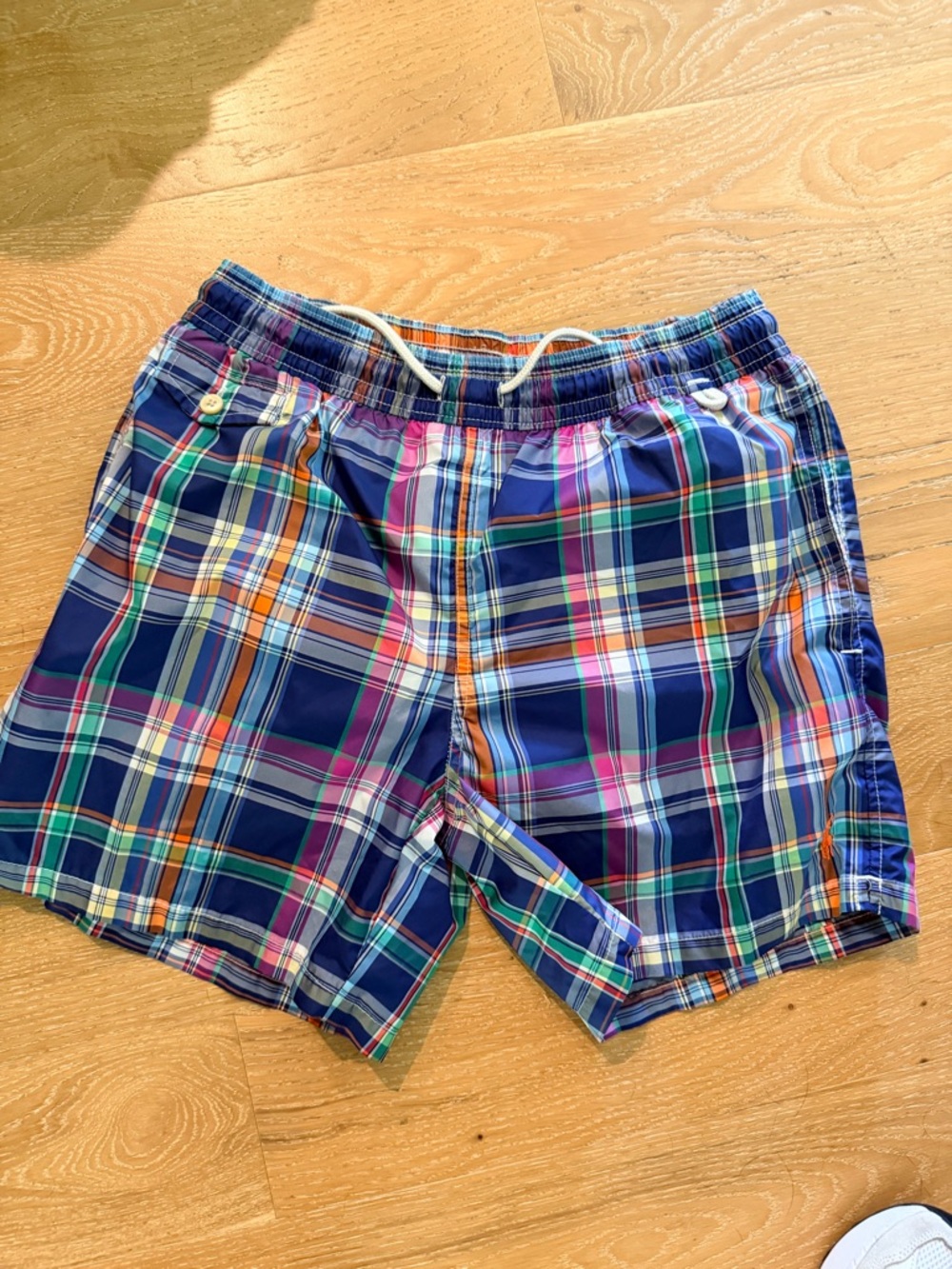 Men's Polo by Ralph Lauren Navy Multicolor Plaid Swim Trunks